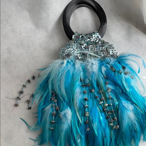 Blue coq feathers Josephine baker purse bag - Picture 6 of 17